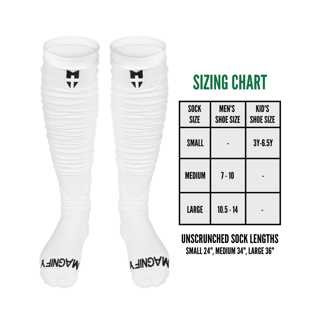 Scrunch Extra Long Football Socks (WHITE) Made for Athletes of Faith